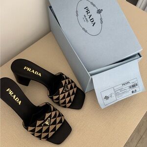 Prada Black and Brown Geometric Heels